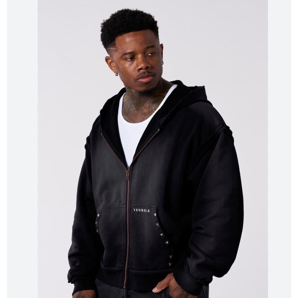 Men's YoungLA 5024 DECONSTRUCTED TERRY HOODIES(SOLD OUT), XL, NWT, BlackWash - Picture 7 of 8